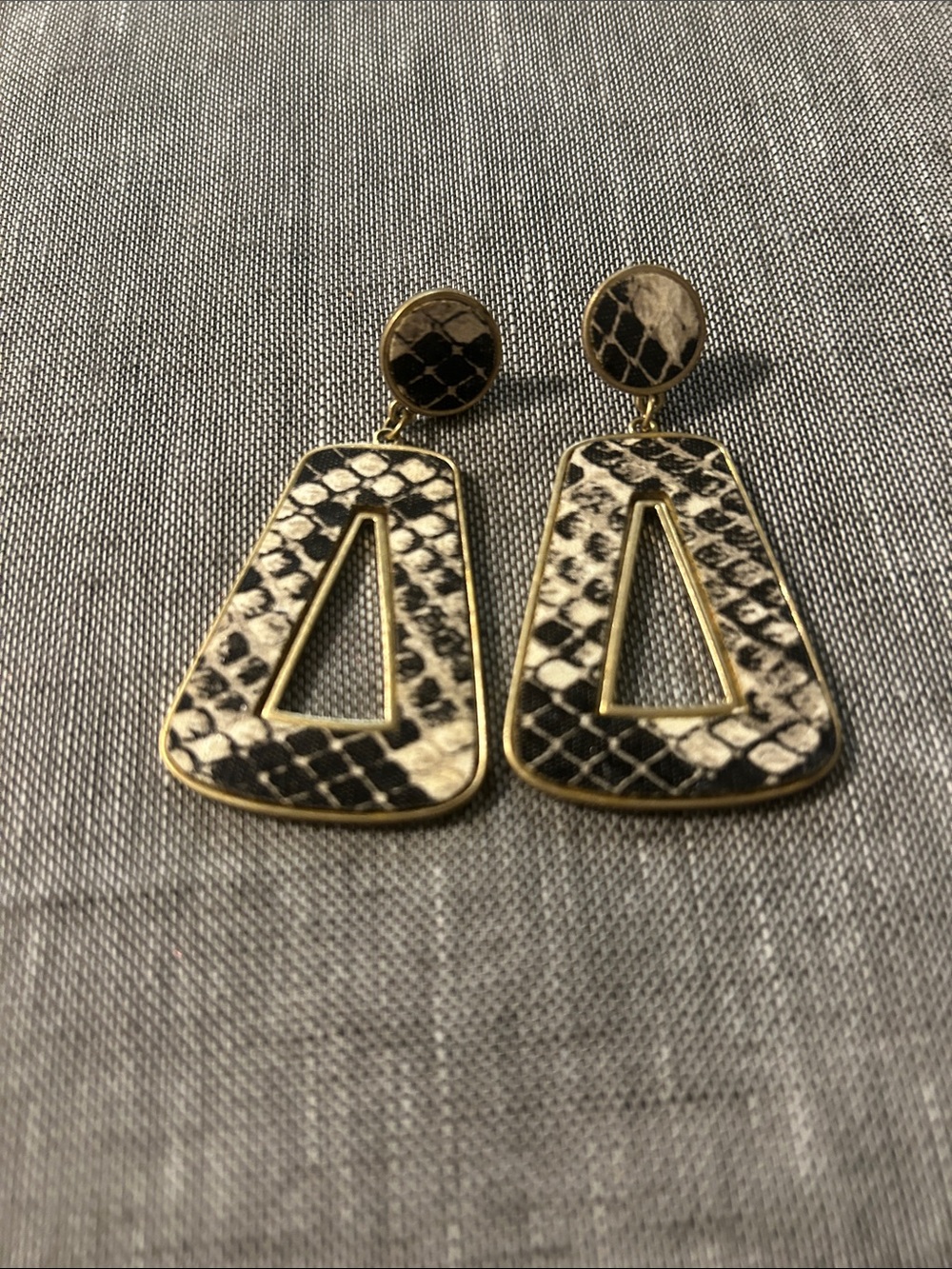 Gold-Tone Black & Cream Snake Print Drop Earrings